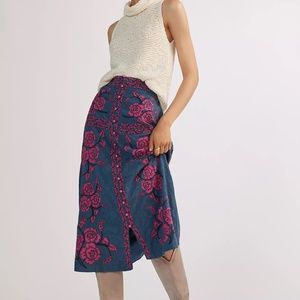 Anthropologie - Embroidered Midi Skirt Sz 12